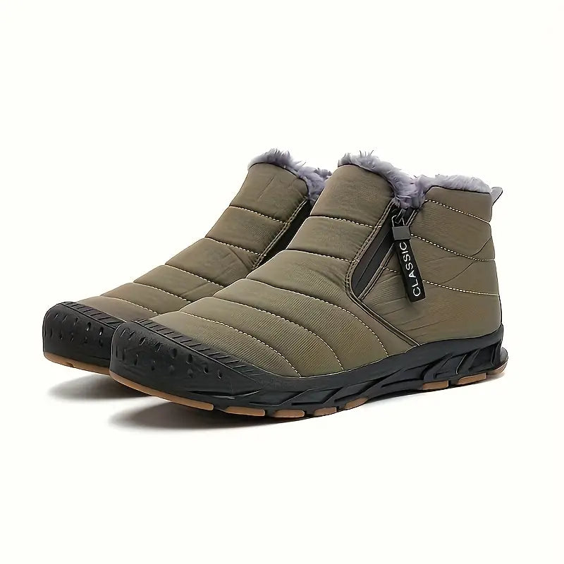 Men's Winter Quilted Boots, Fur Lined and Side Zip
