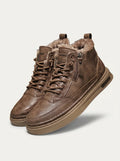 Men's Winter Leather Ankle Boots, Fur Lined and Lace-Up