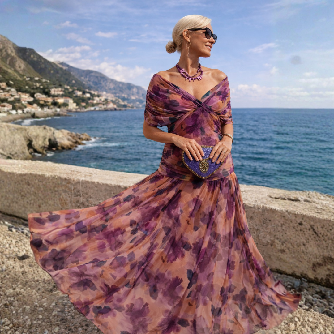 Abito lungo da donna a portafoglio in tulle
