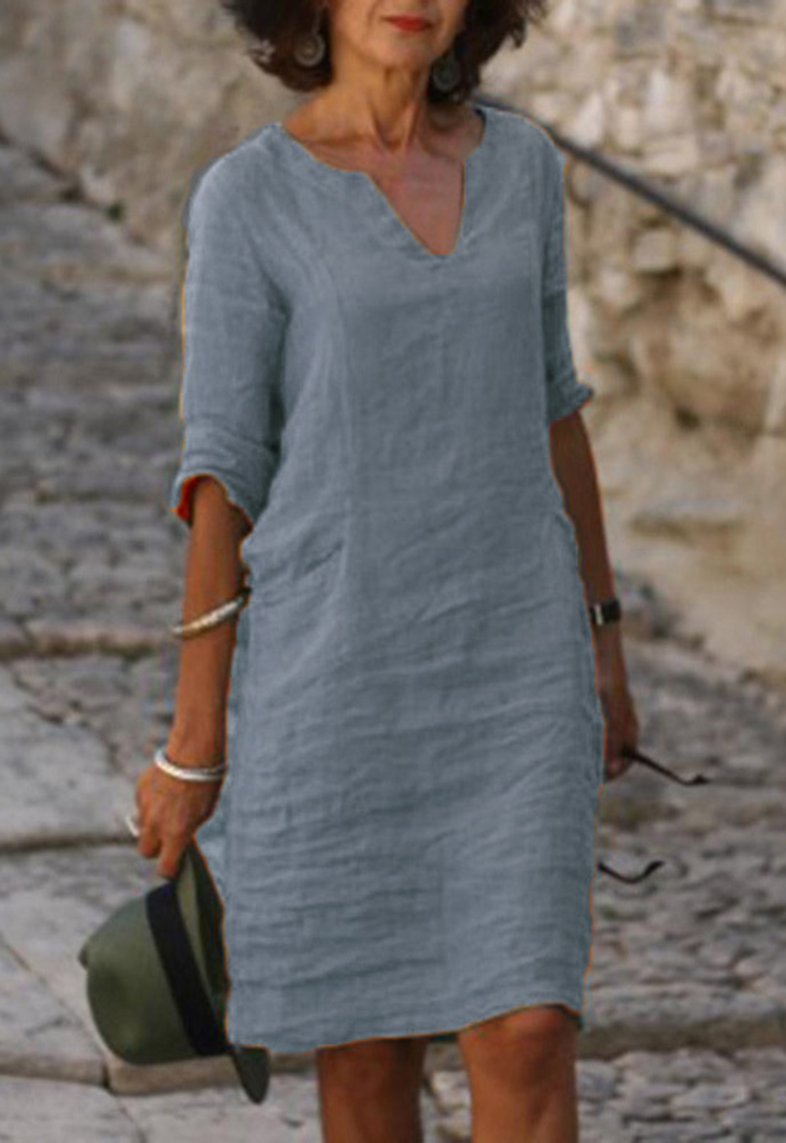 Vestido elegante de cuello en V para mujer
