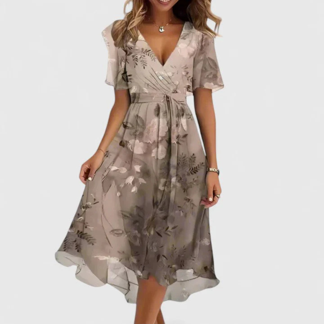 Vestido midi floral con escote en V para mujer