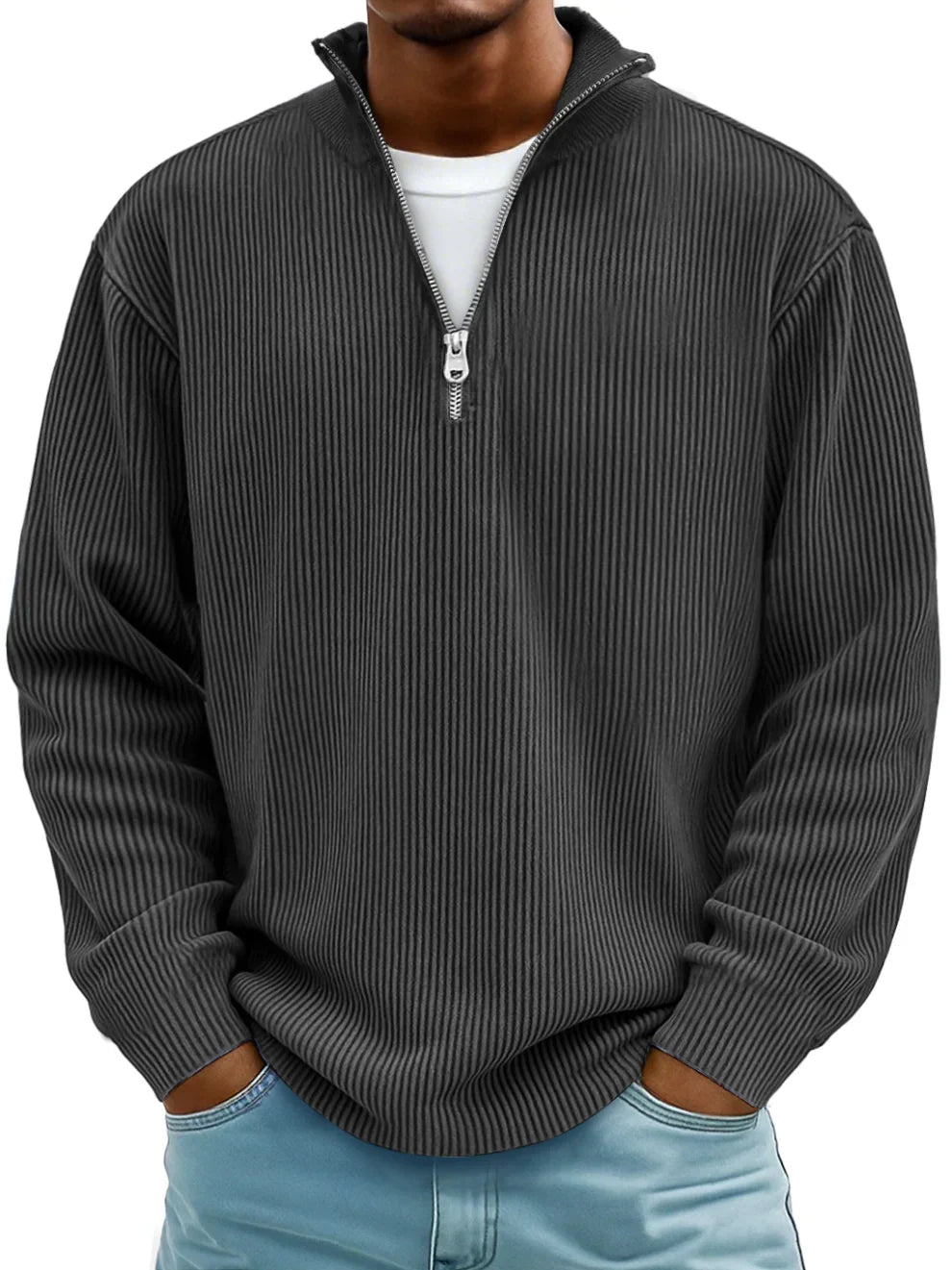 Maglione da uomo in maglia con mezza zip, vestibilità comoda
