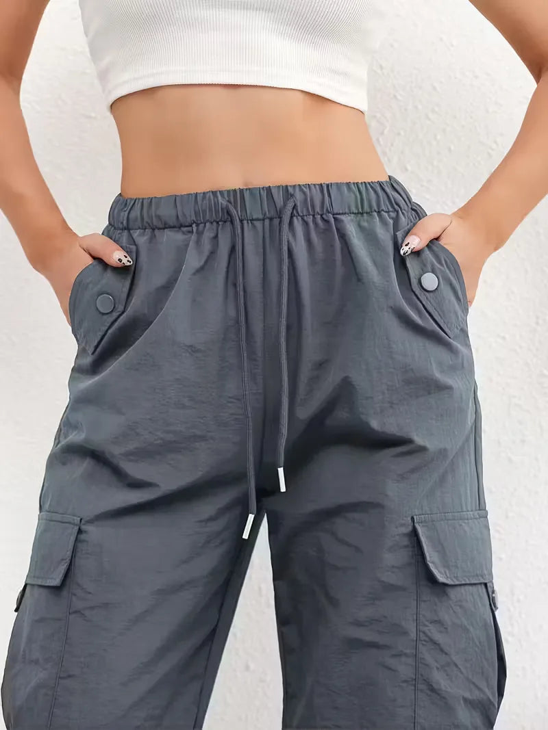 Women's Winter Cargo Pants, High Waist and Elastic Waist