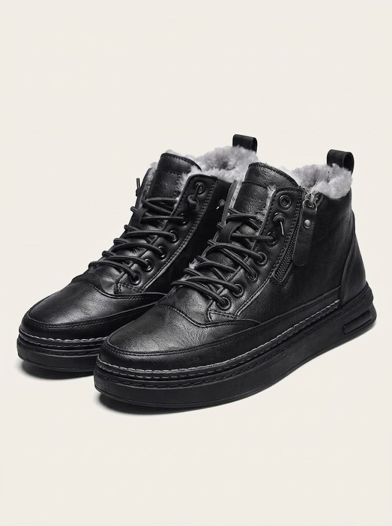 Men's Winter Leather Ankle Boots, Fur Lined and Lace-Up