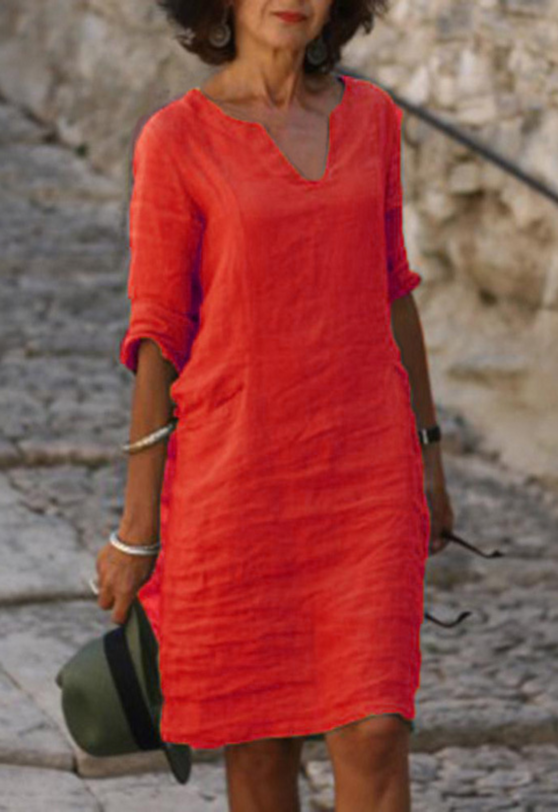 Vestido elegante de cuello en V para mujer