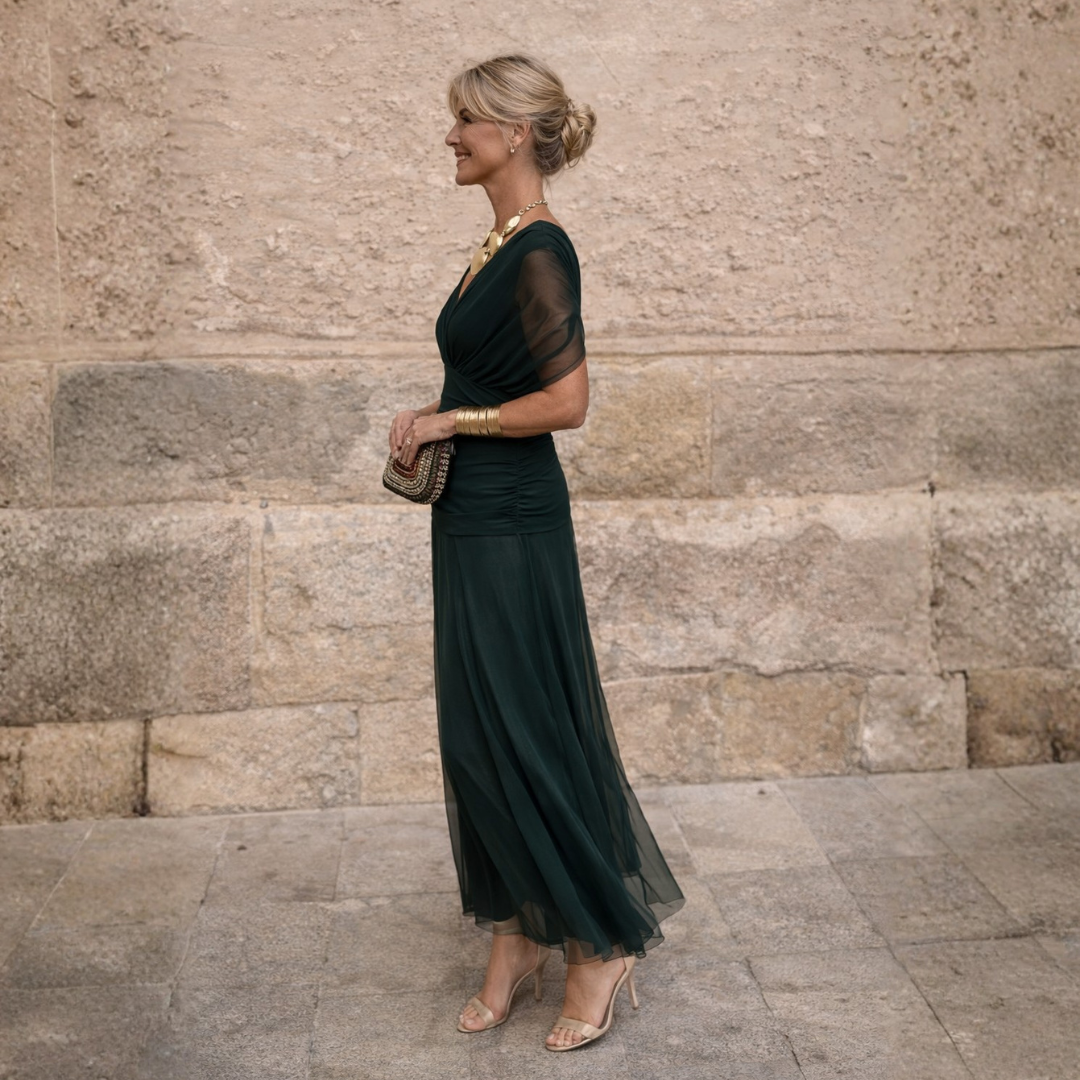 Abito lungo da donna a portafoglio in tulle