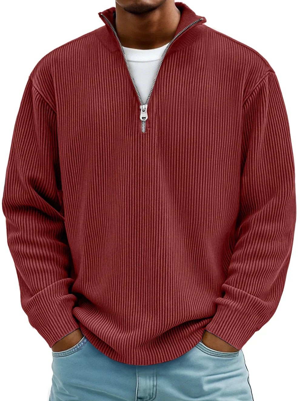 Maglione da uomo in maglia con mezza zip, vestibilità comoda