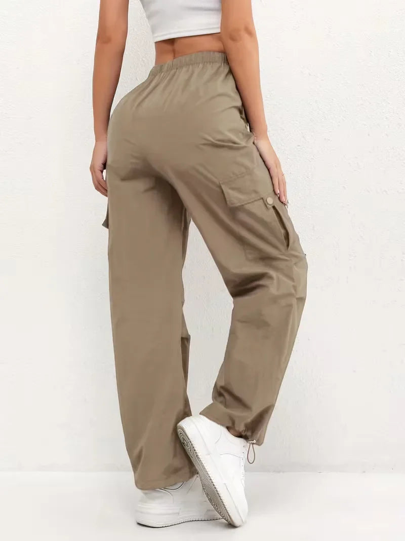 Women's Winter Cargo Pants, High Waist and Elastic Waist