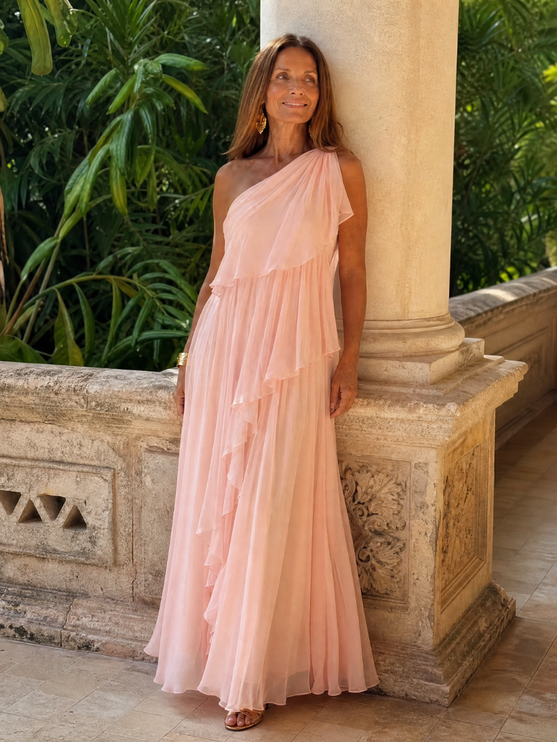 Asymmetrical Maxi Dress for Women with Ruffles