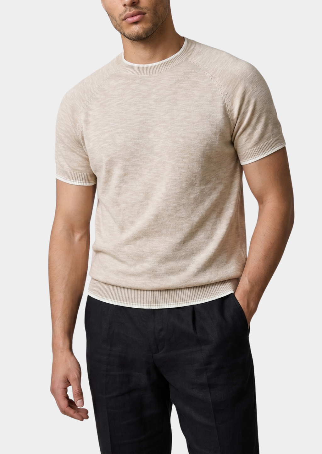 CAPRI BEIGE LINEN CONTRAST T-SHIRT