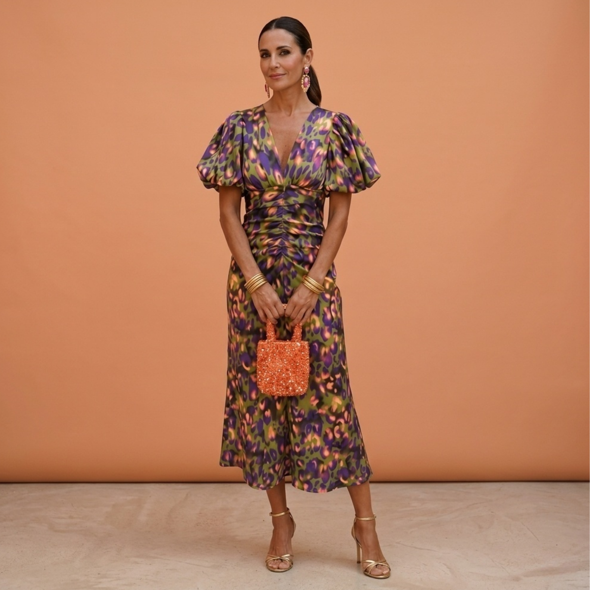 Women's Spring V-Neck Puff-Sleeve Dress