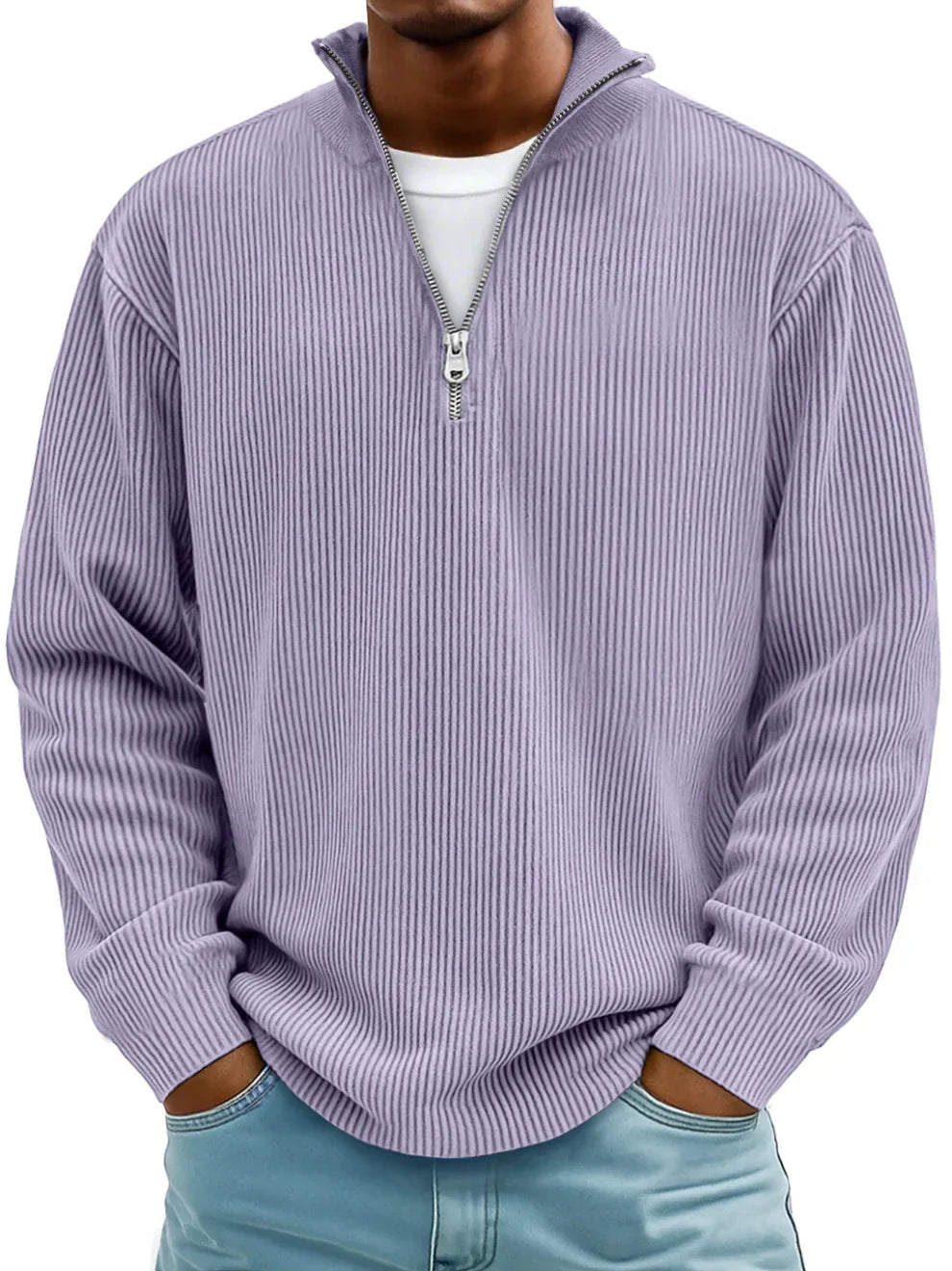 Maglione da uomo in maglia con mezza zip, vestibilità comoda