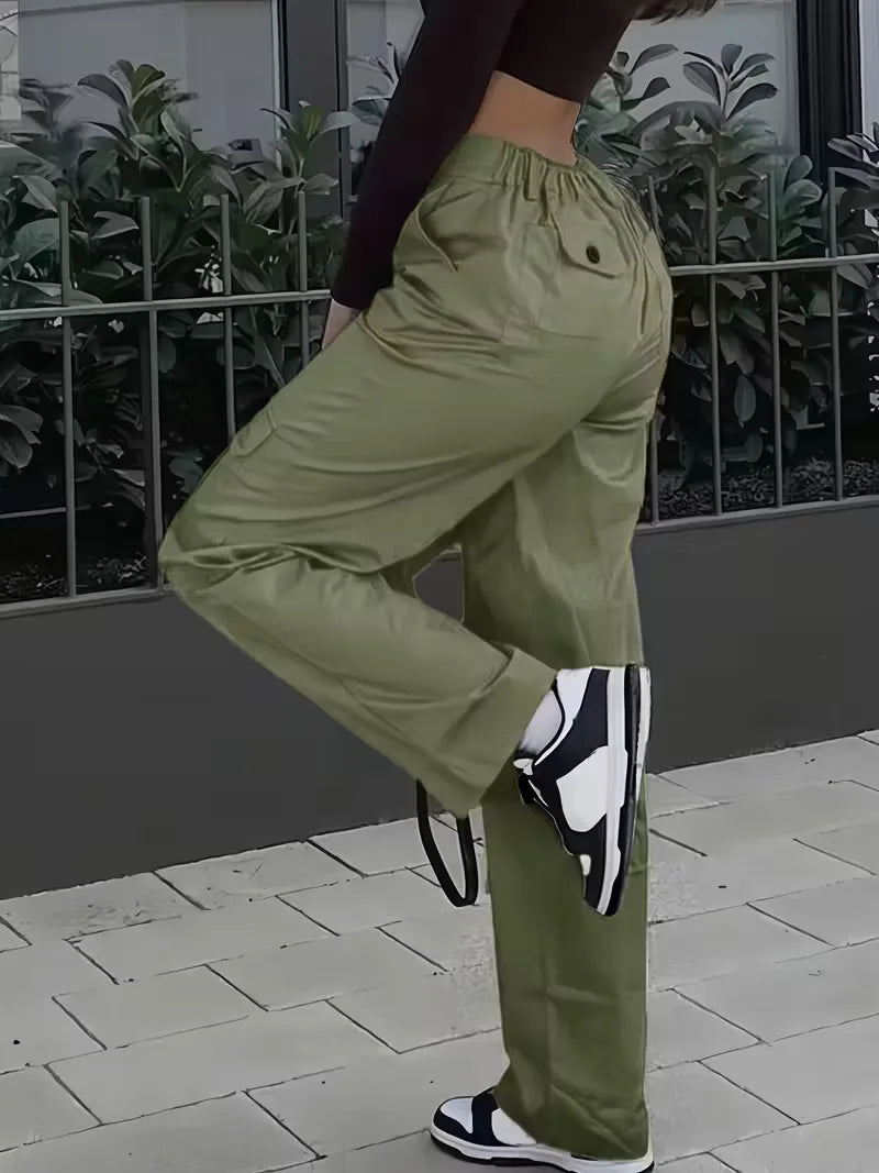 Women's Winter Cargo Pants, High Waist and Button Details