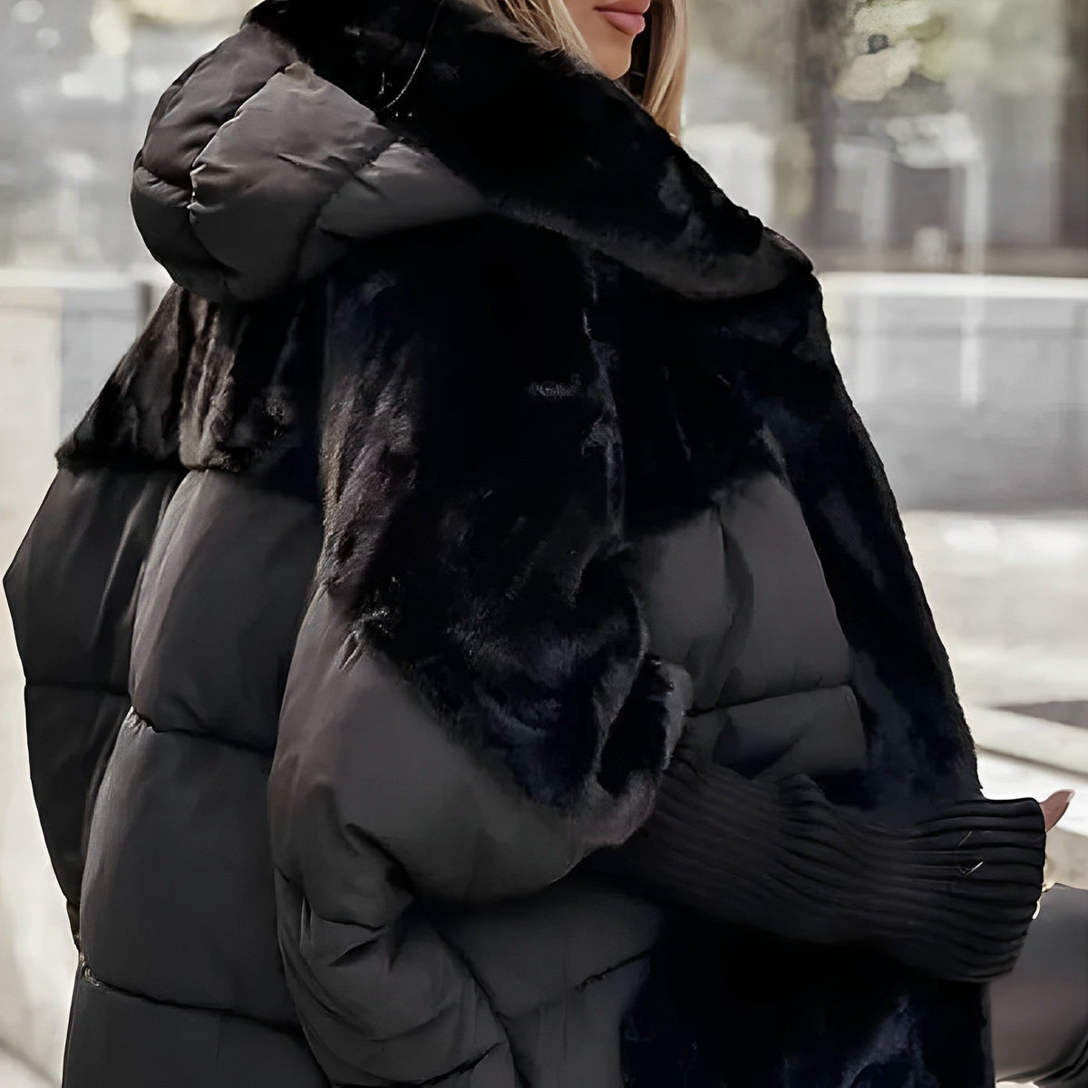 Women's Winter Puffer Jacket, Faux-Fur Panels and Hood