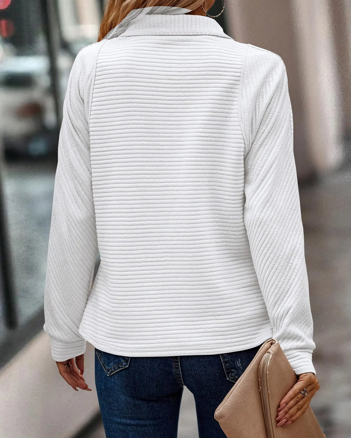 Women's V-Neck Sweater with Zip Detail