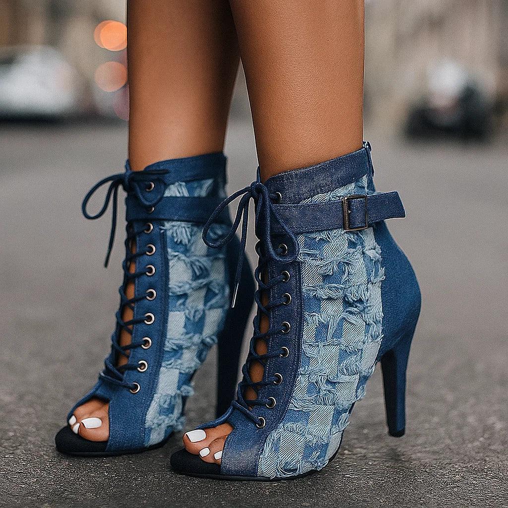 DAHLIA DENIM LACE HEELS