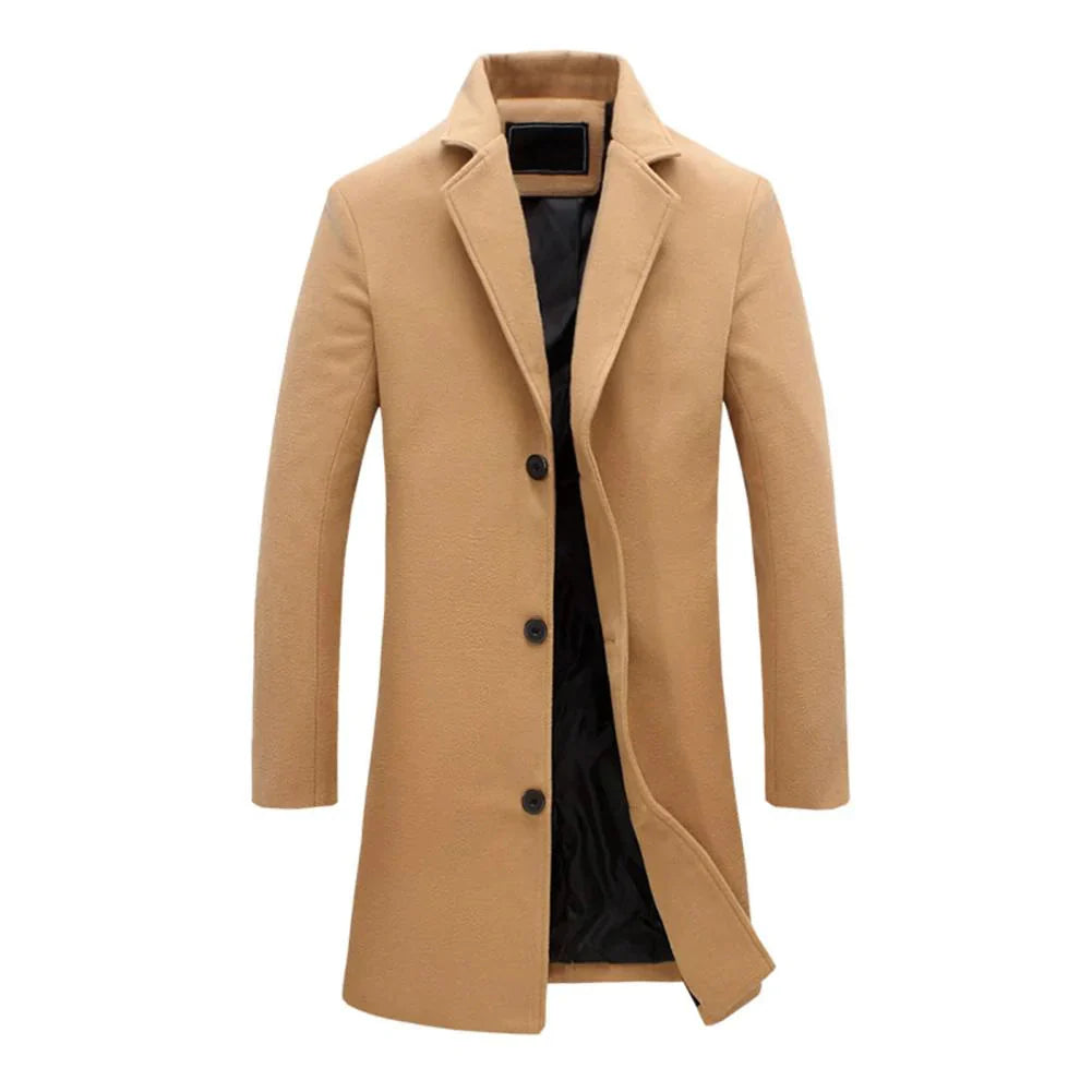 Men's Winter Long Coat, Notch Lapel
