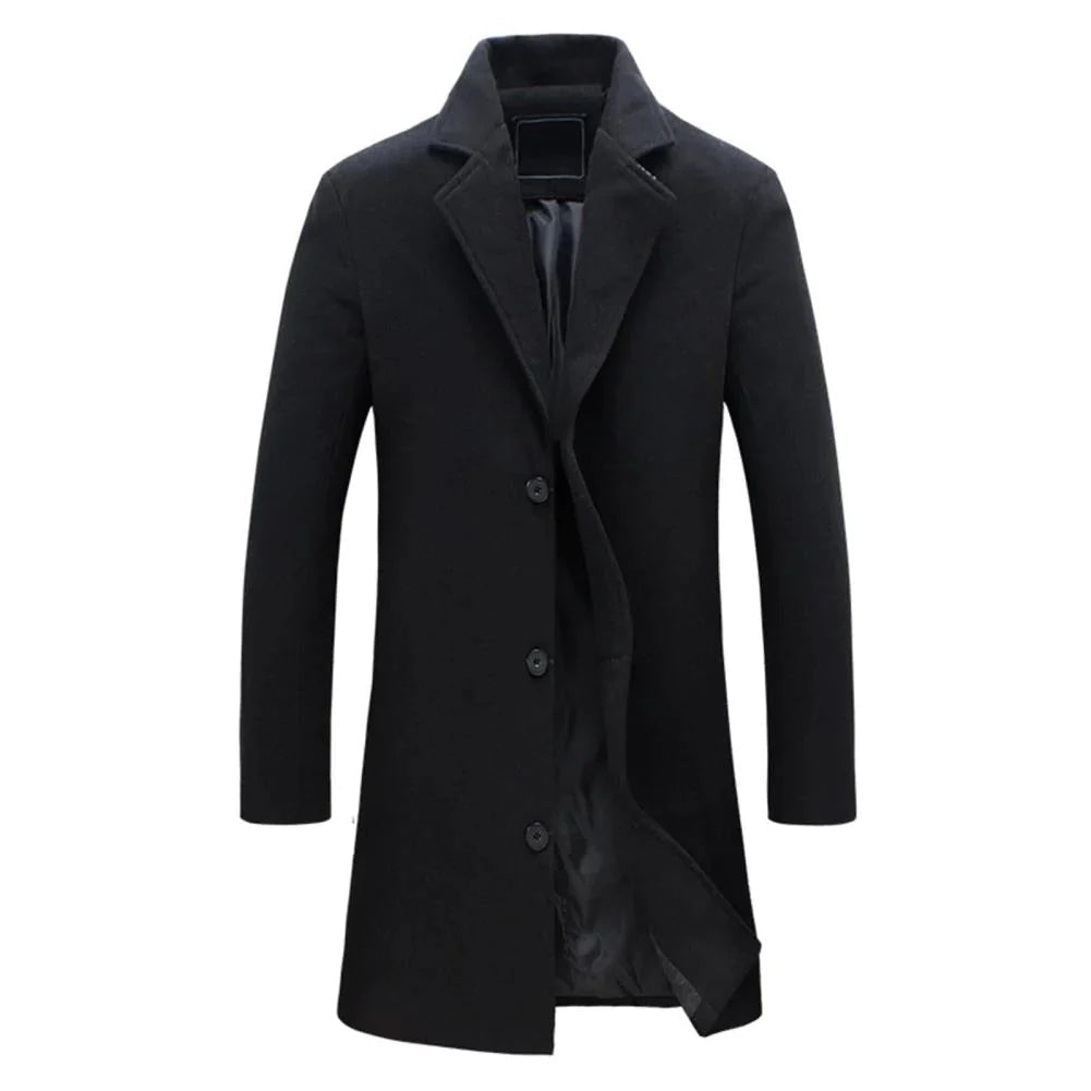 Men's Winter Long Coat, Notch Lapel