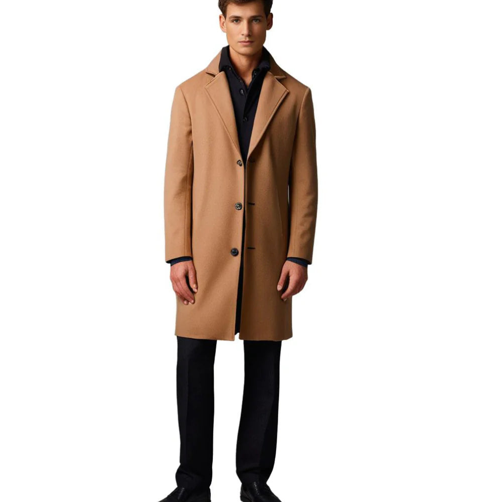 Men's Winter Long Coat, Notch Lapel