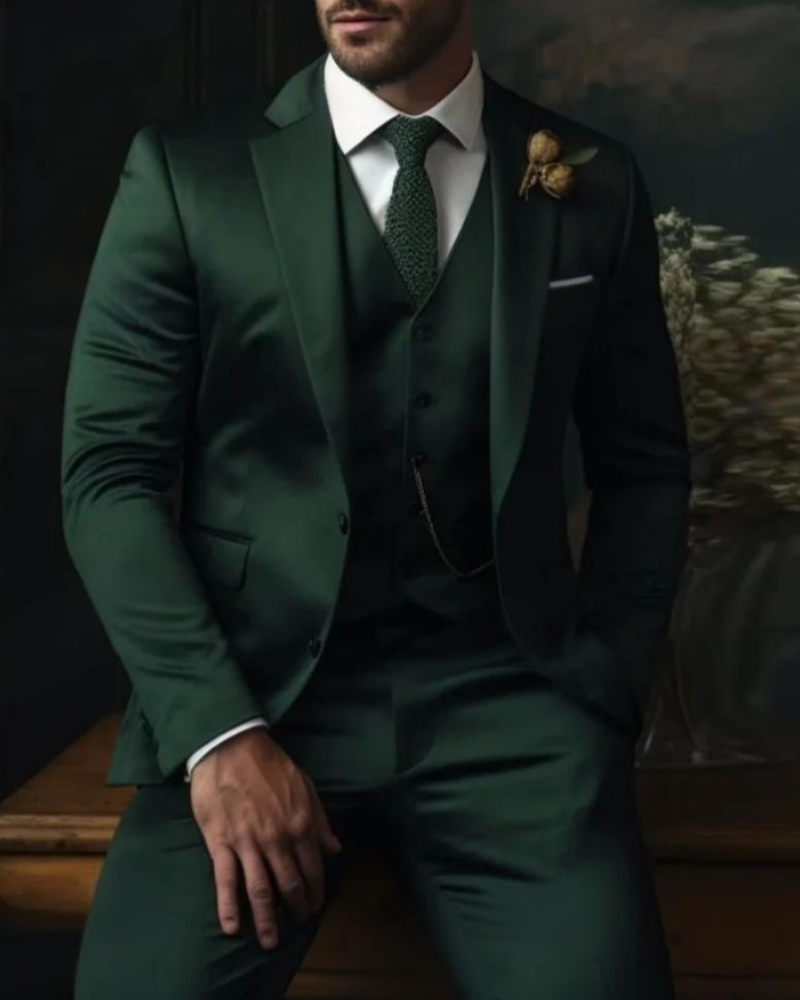 Miesten liivillinen 3-osainen puku, slim fit