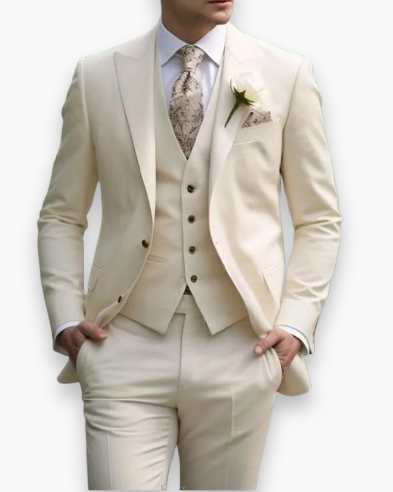 Miesten liivillinen 3-osainen puku, slim fit