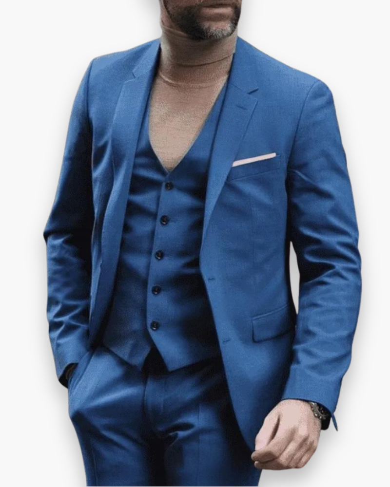 Miesten liivillinen 3-osainen puku, slim fit