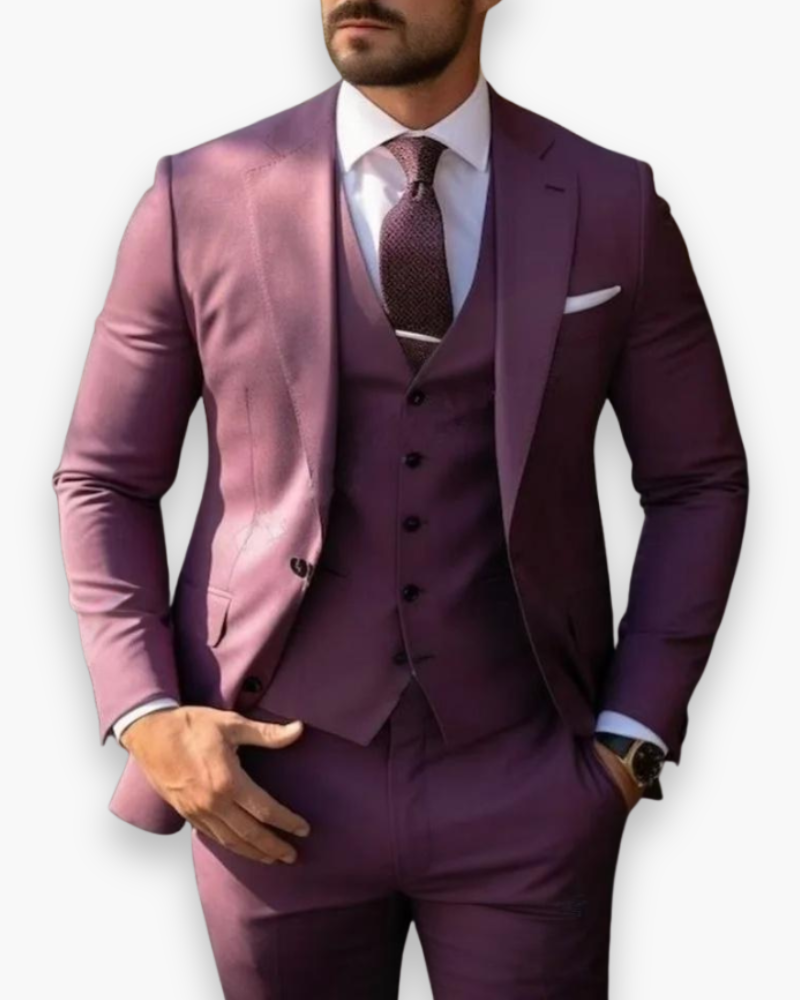 Miesten liivillinen 3-osainen puku, slim fit