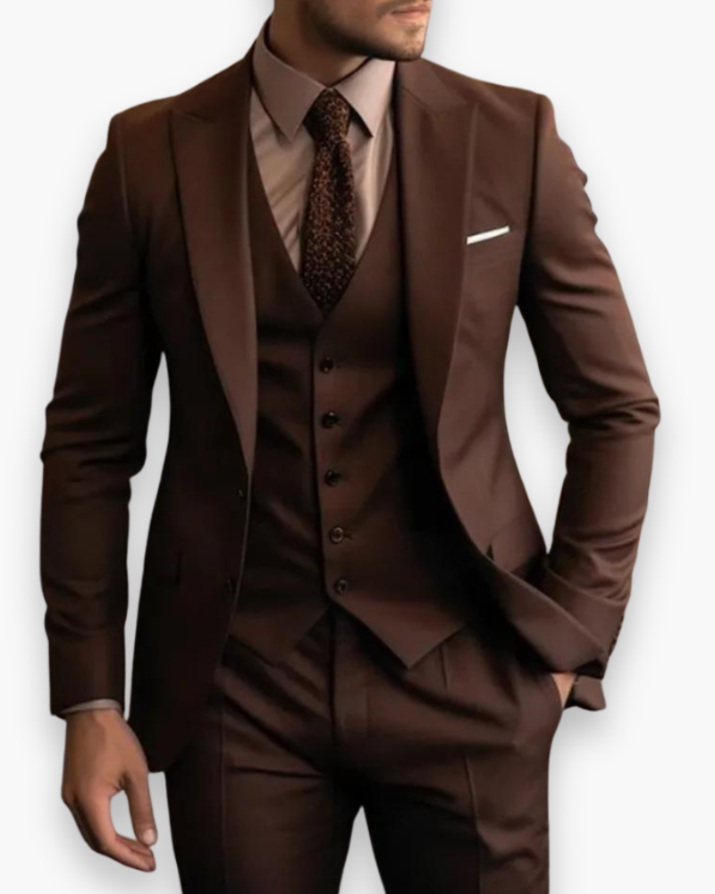Miesten liivillinen 3-osainen puku, slim fit