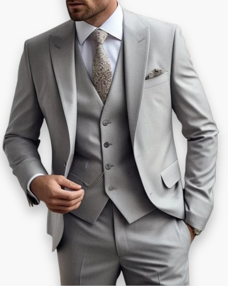 Miesten liivillinen 3-osainen puku, slim fit