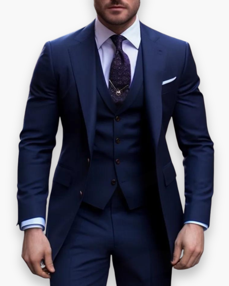 Miesten liivillinen 3-osainen puku, slim fit