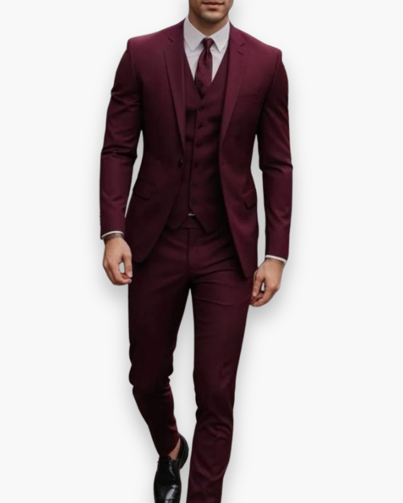Miesten liivillinen 3-osainen puku, slim fit
