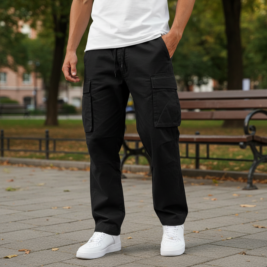 Men's Winter Cotton Cargo Joggers, Loose Fit