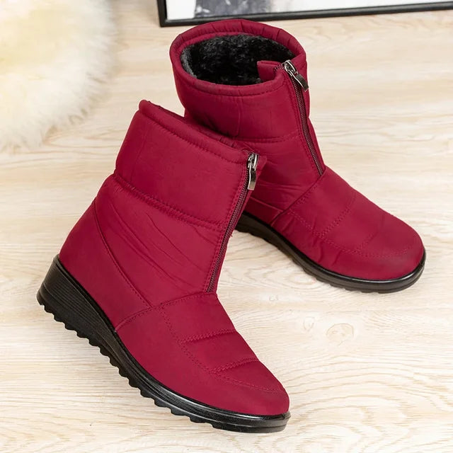 Women's Winter Snow Boots, Front Zip and Plush Lining