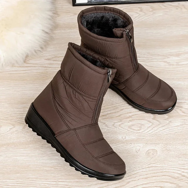 Women's Winter Snow Boots, Front Zip and Plush Lining