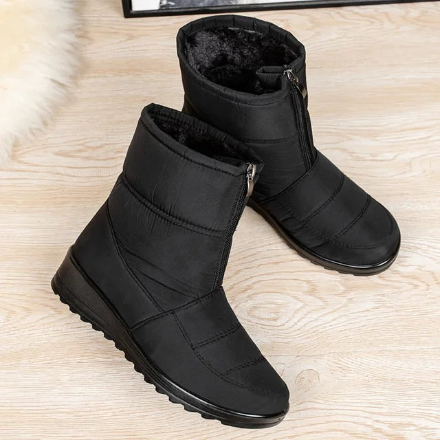 Women's Winter Snow Boots, Front Zip and Plush Lining