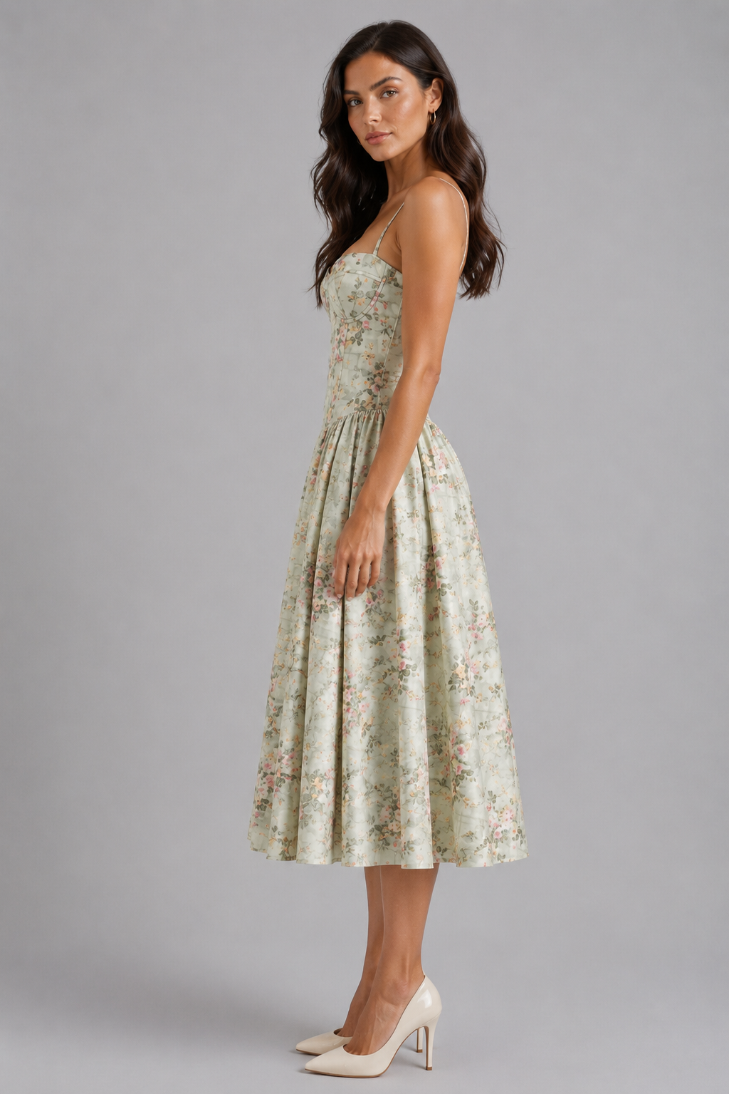 Women's Floral Corset Midi Dress – Wedding Guest Style