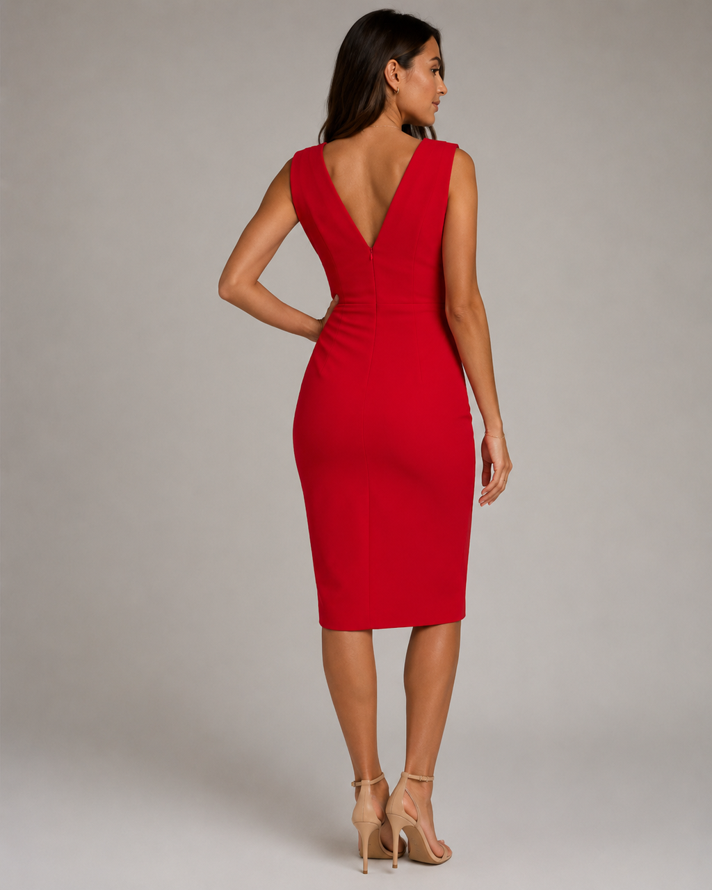 Women's Draped V-Neck Midi Dress with Slit