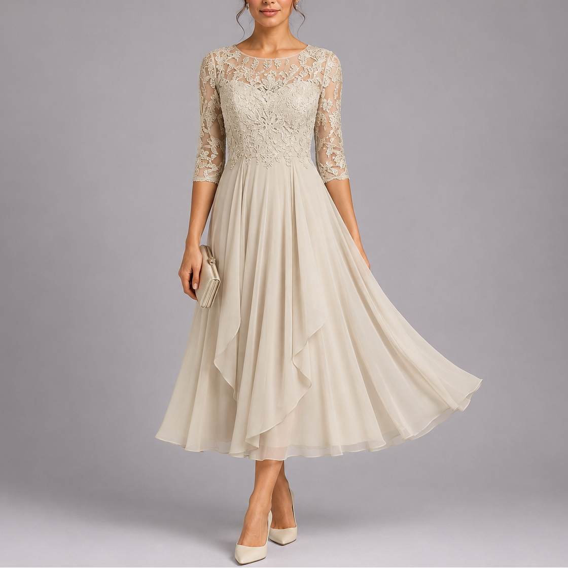 Vestido midi de encaje bordado para mujer | Invitada de boda