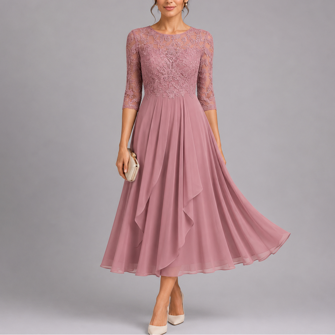 Vestido midi de encaje bordado para mujer | Invitada de boda