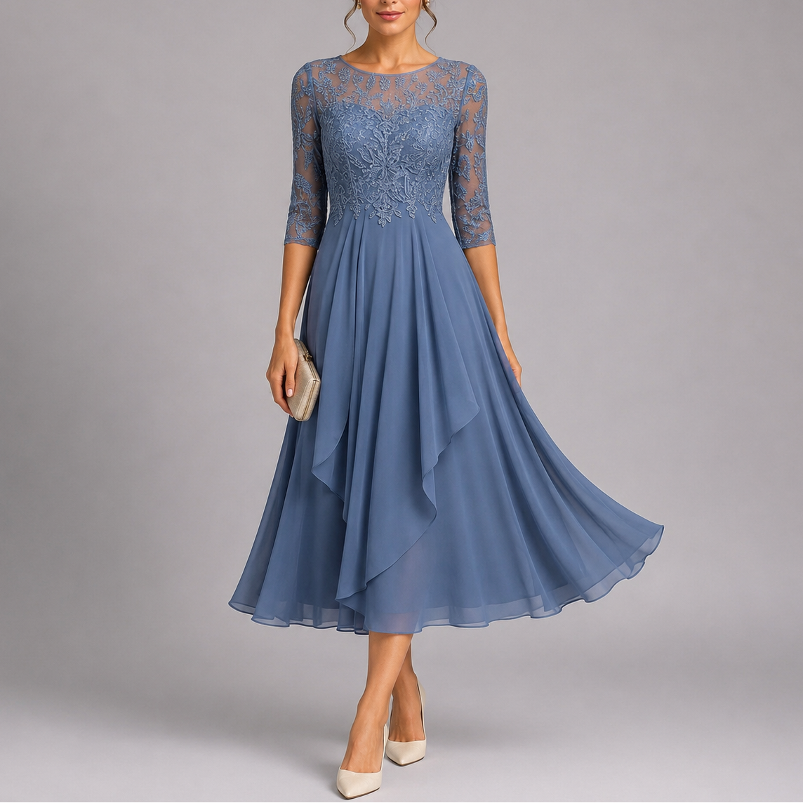 Vestido midi de encaje bordado para mujer | Invitada de boda