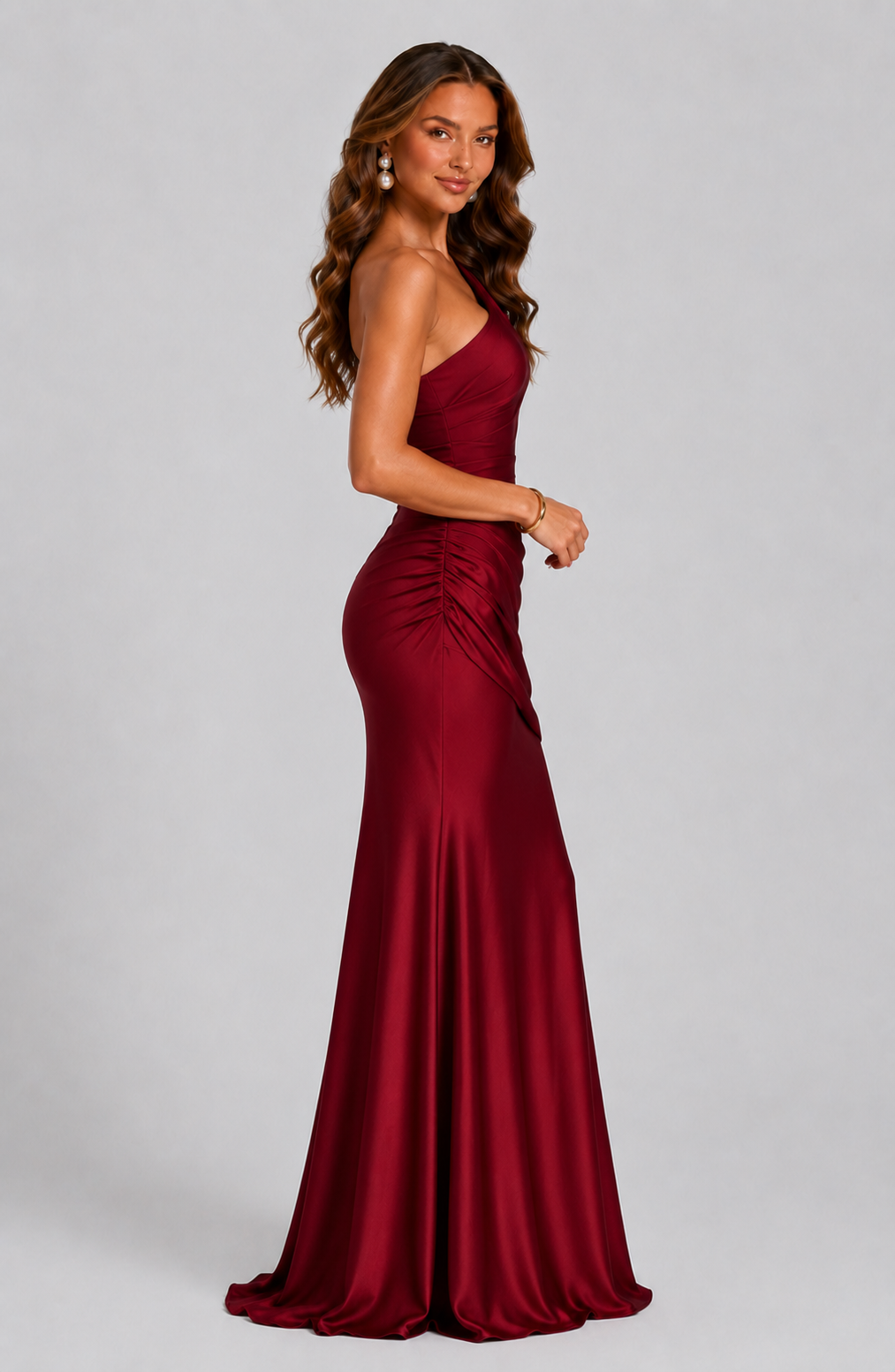 Abito maxi da donna in satin effetto raso con vita drappeggiata, da invitata a un matrimonio