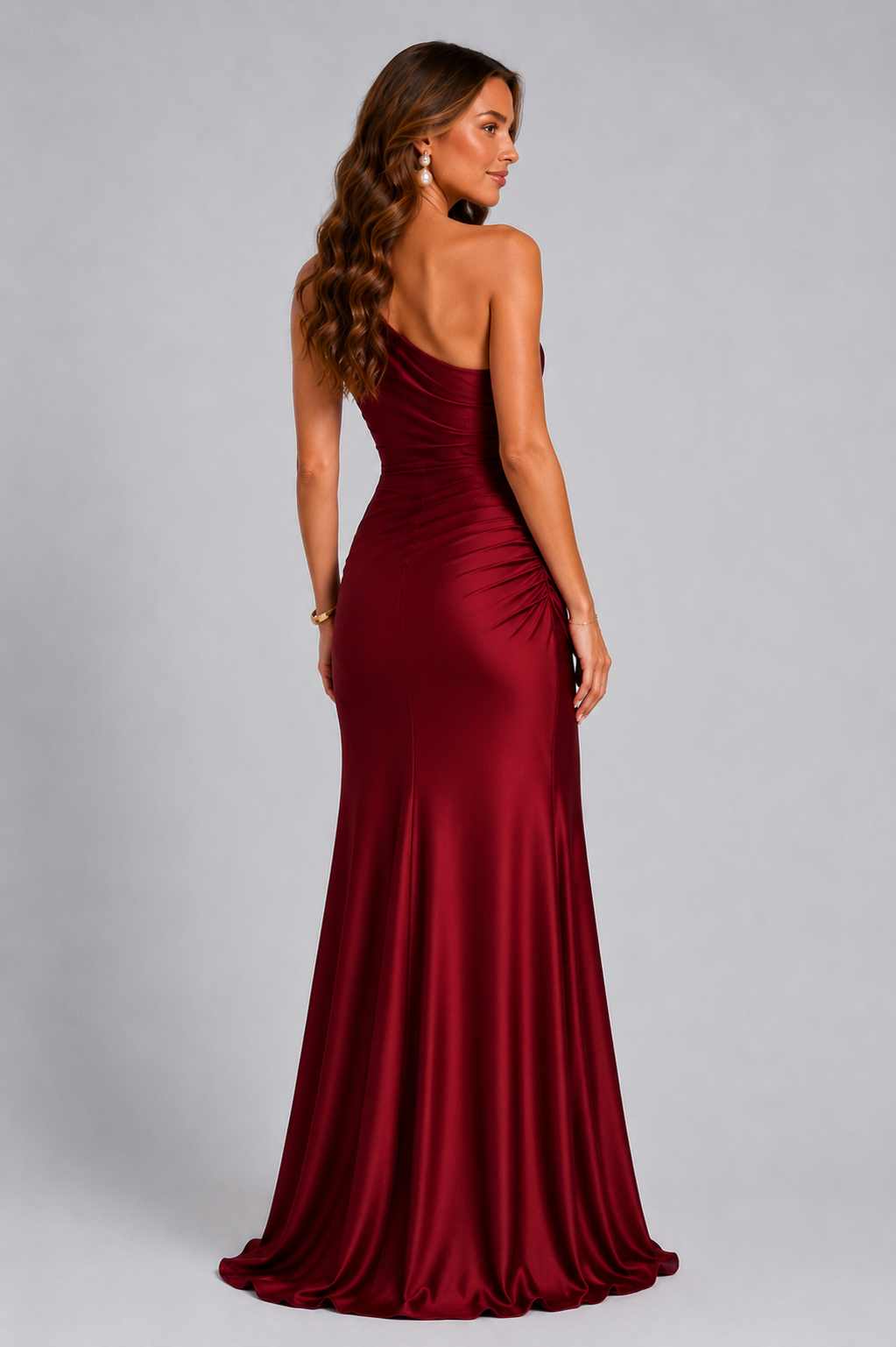 Women's Draped Waist Satin-Look Maxi Wedding Guest Dress