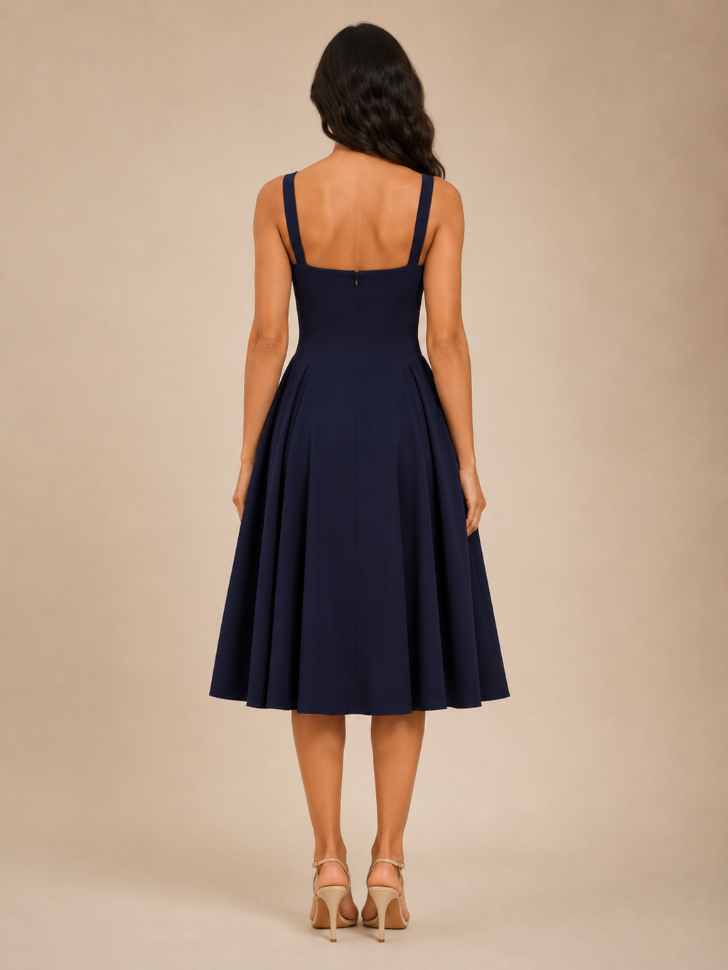 Women's Square-Neck Midi Dress with Flared Skirt