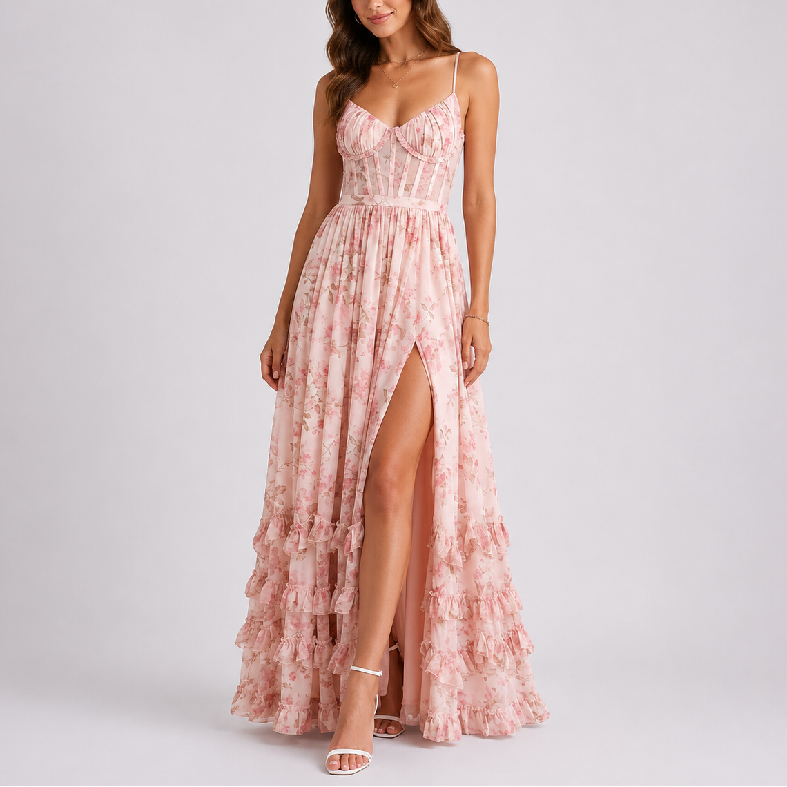 Vestido largo corsé floral para mujer
