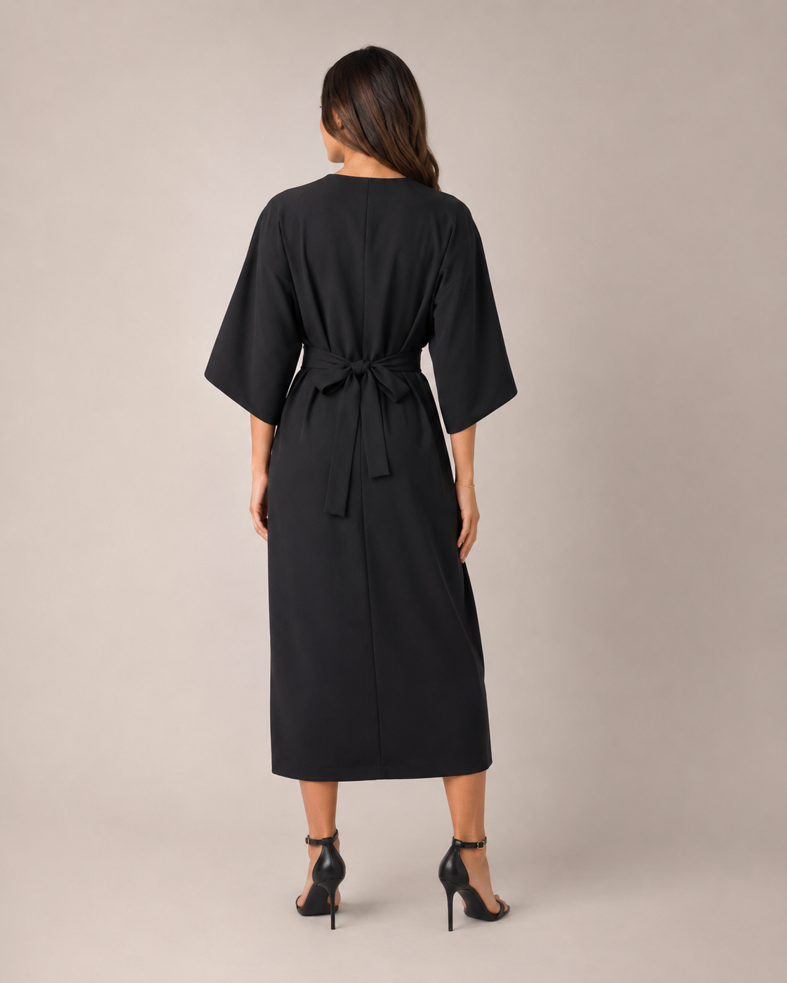 Women's Fitted Maxi Dress with Lace-Up Waist and Three-Quarter Sleeves