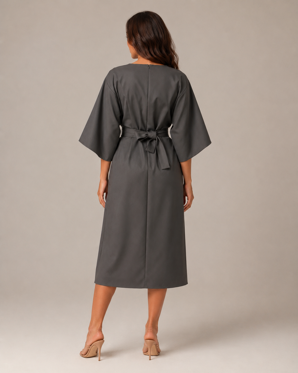 Women's Fitted Maxi Dress with Lace-Up Waist and Three-Quarter Sleeves