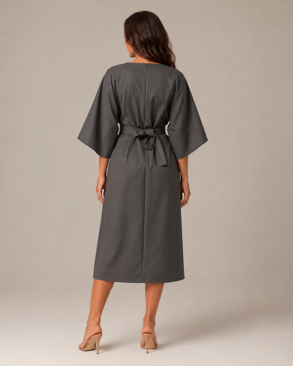 Women's Fitted Maxi Dress with Lace-Up Waist and Three-Quarter Sleeves