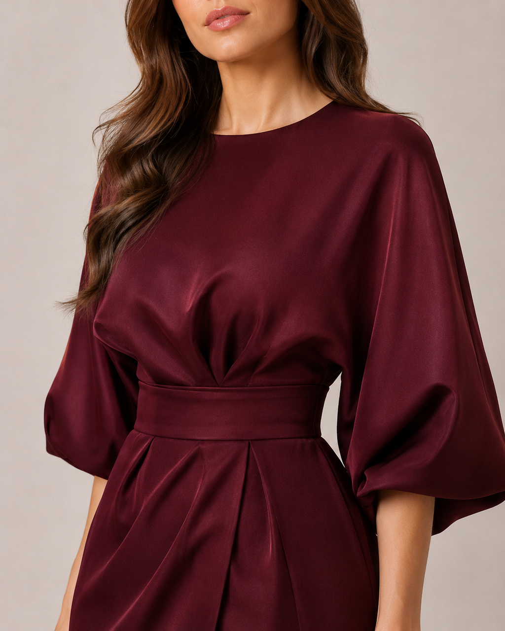 Women's Fitted Maxi Dress with Lace-Up Waist and Three-Quarter Sleeves