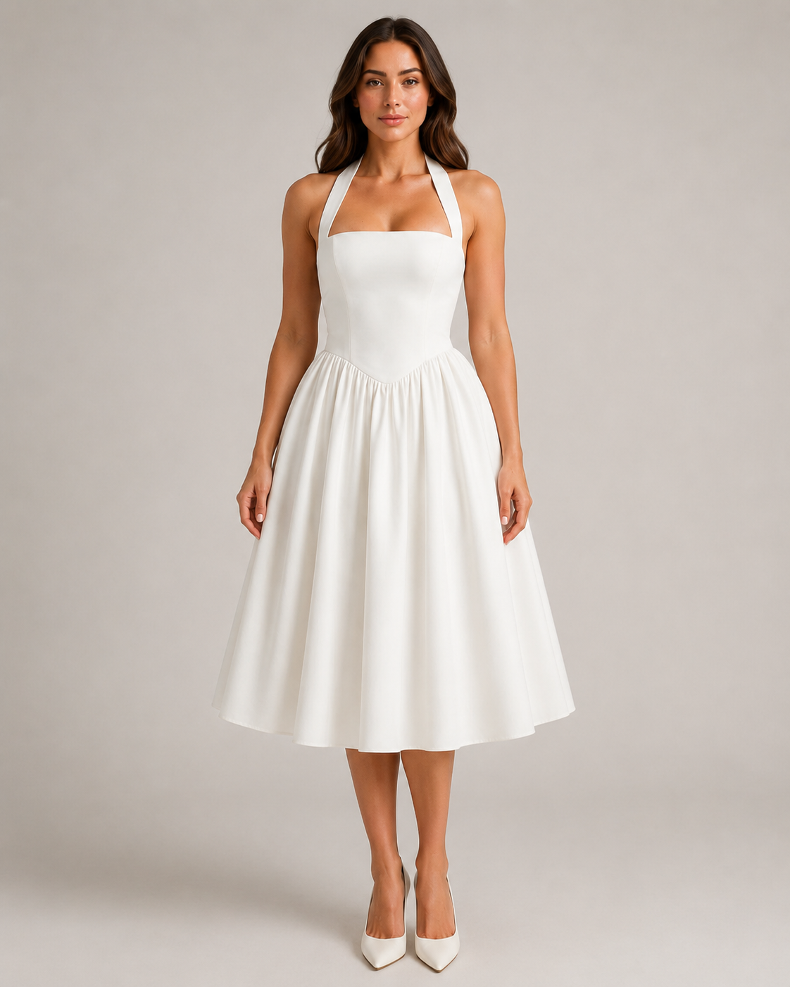 Women's Midi Dress with Flared Skirt