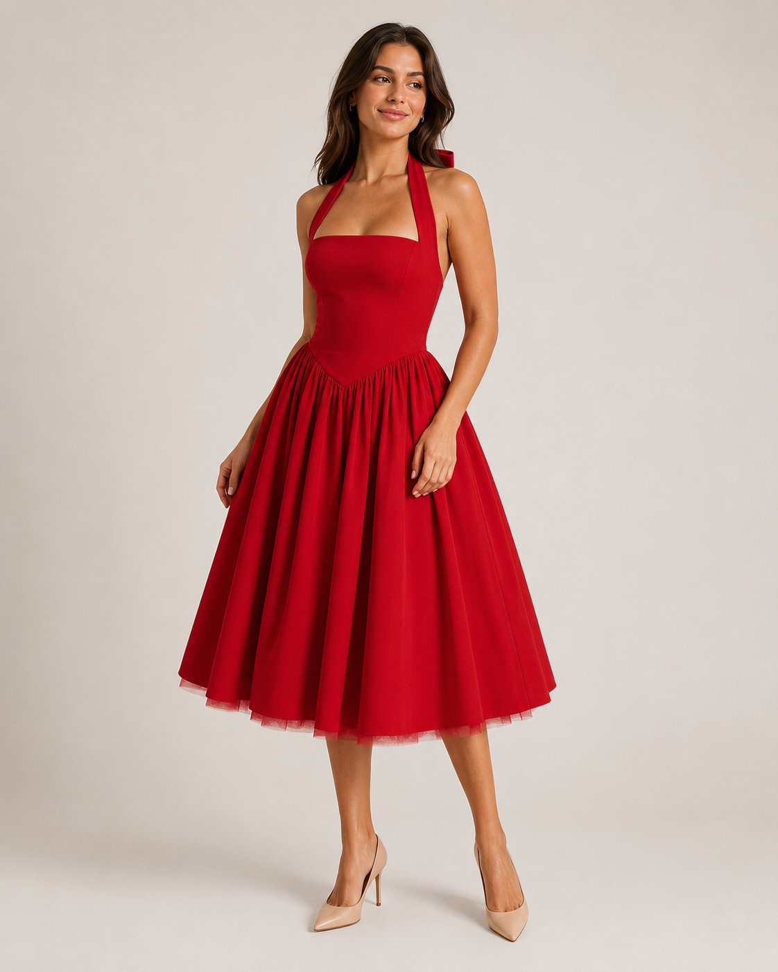 Women's Midi Dress with Flared Skirt